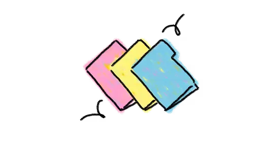 Three overlapping folders with tabs, colored pink, yellow, and blue from left to right, against a transparent background.