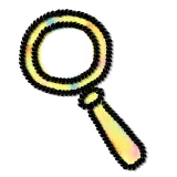 Illustration of a magnifying glass with a black handle and glowing yellow circular rim on a dark background.